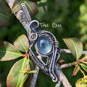 Aquamarine Peridot Sterling Silver Wire Wrapped Pendant - Wire Wrap Pendant - Signed by Artist - Heady Wrap - Jewelry For Them - Handmade