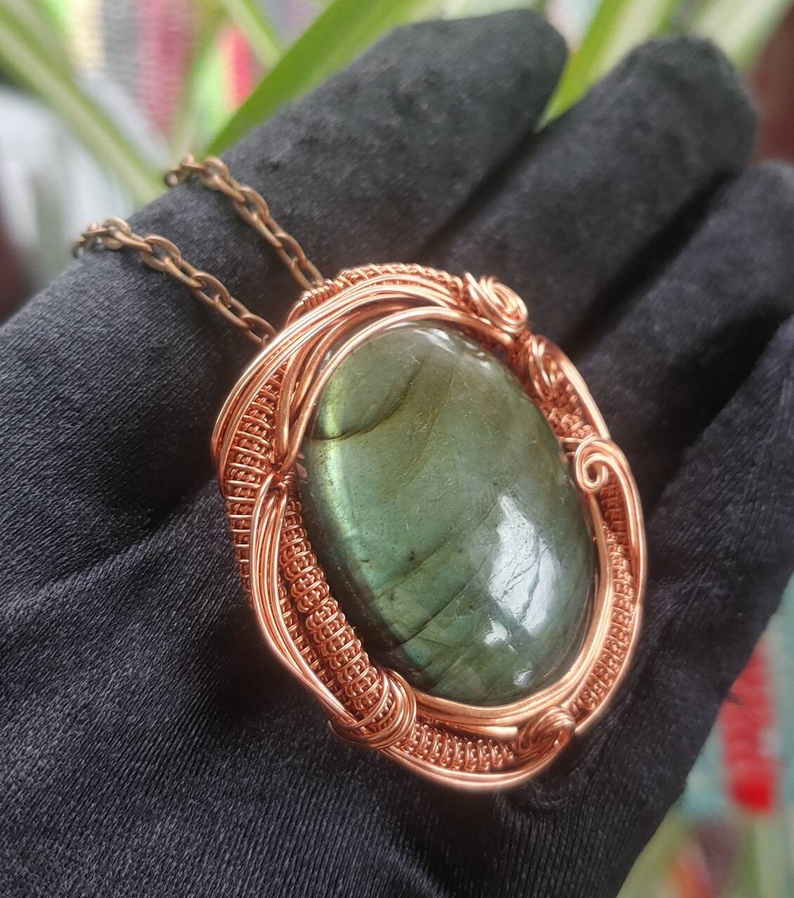 Flashy Labradorite Copper Wire Wrap Pendant Wire Wrapped Etsy