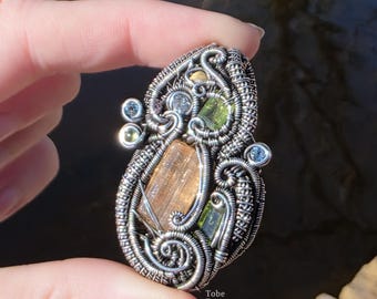Sterling Silver Wire Wrapped Pendant: Imperial Topaz, Peridot & Citrine
