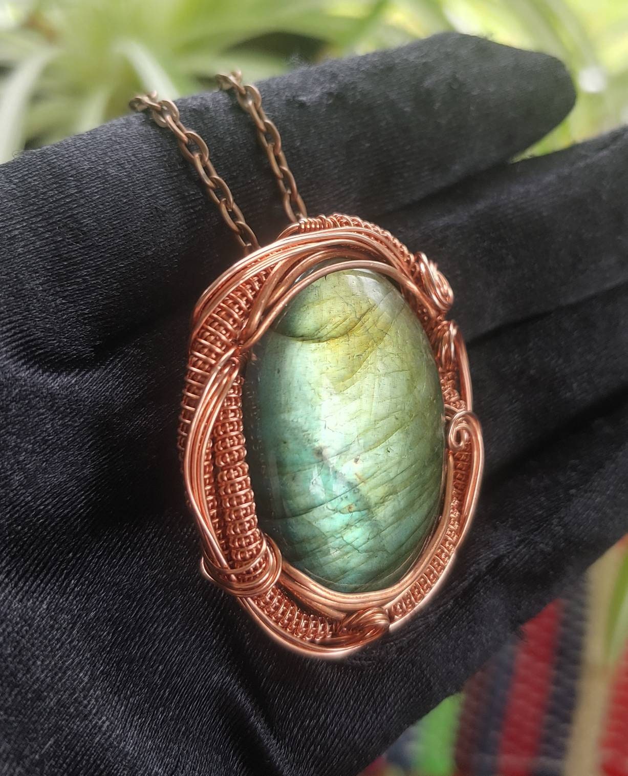 Flashy Labradorite Copper Wire Wrap Pendant Wire Wrapped Etsy