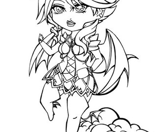 digital stamp demon succubus digi stamp coloring page etsy