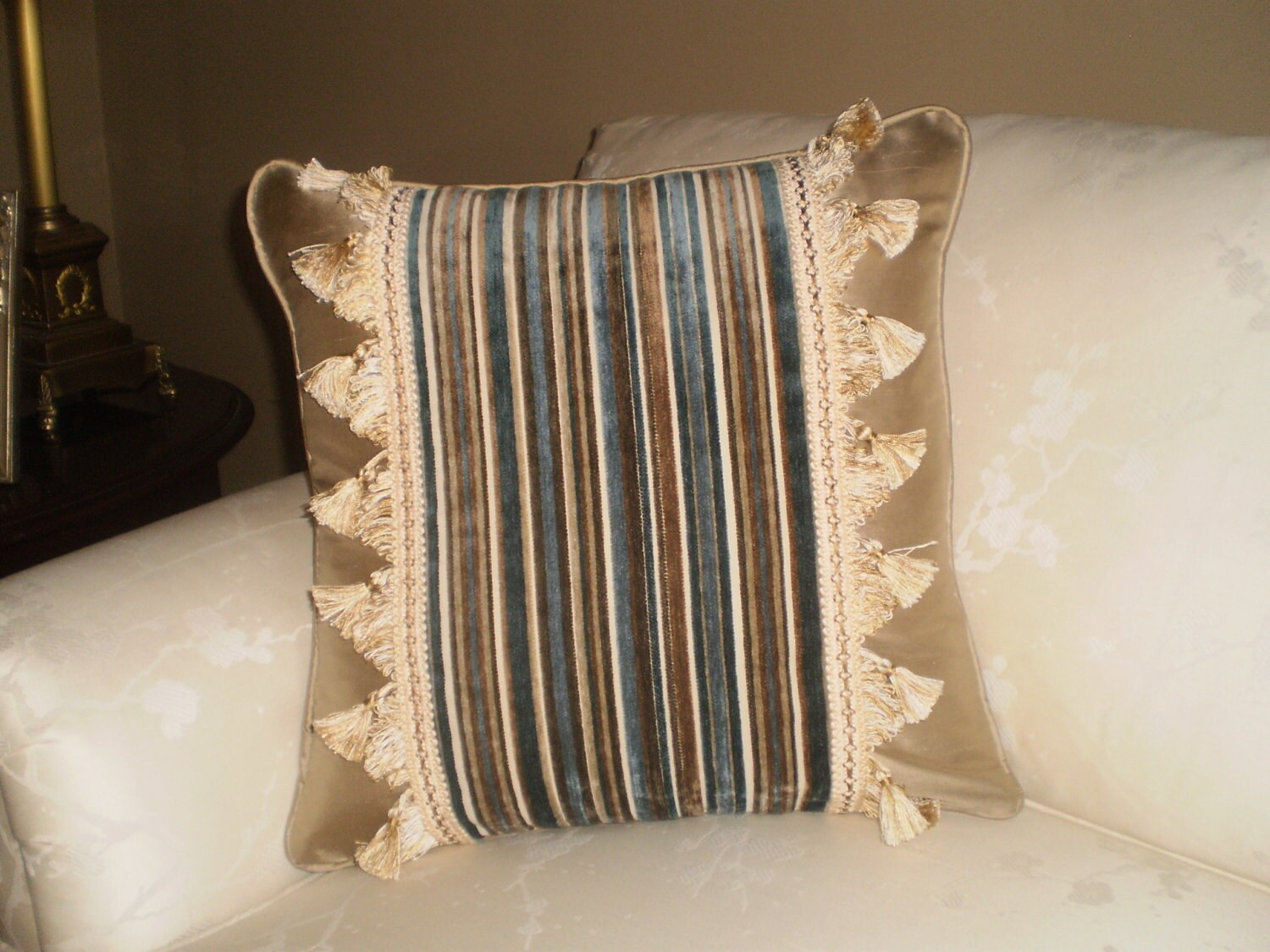 Decorative 16x16 Pillow Cover Beige Silk With Striped Pattern Etsy UK