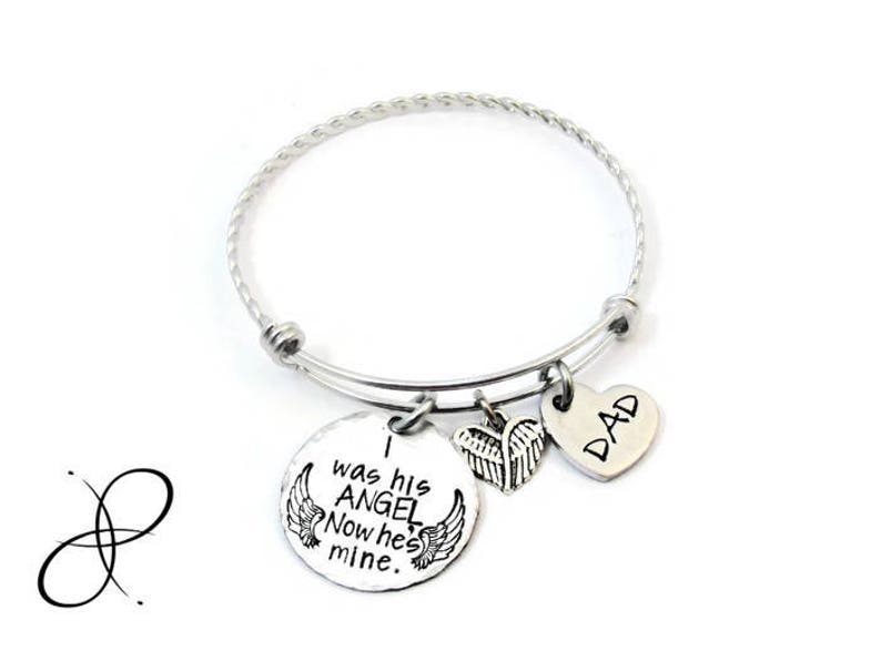 Sympathy Daddy/'s Girl Remembrance Gift I Was His Angel Now He/'s Mine Bracelet Hand Stamped Jewelry Father Loss Dad Memorial
