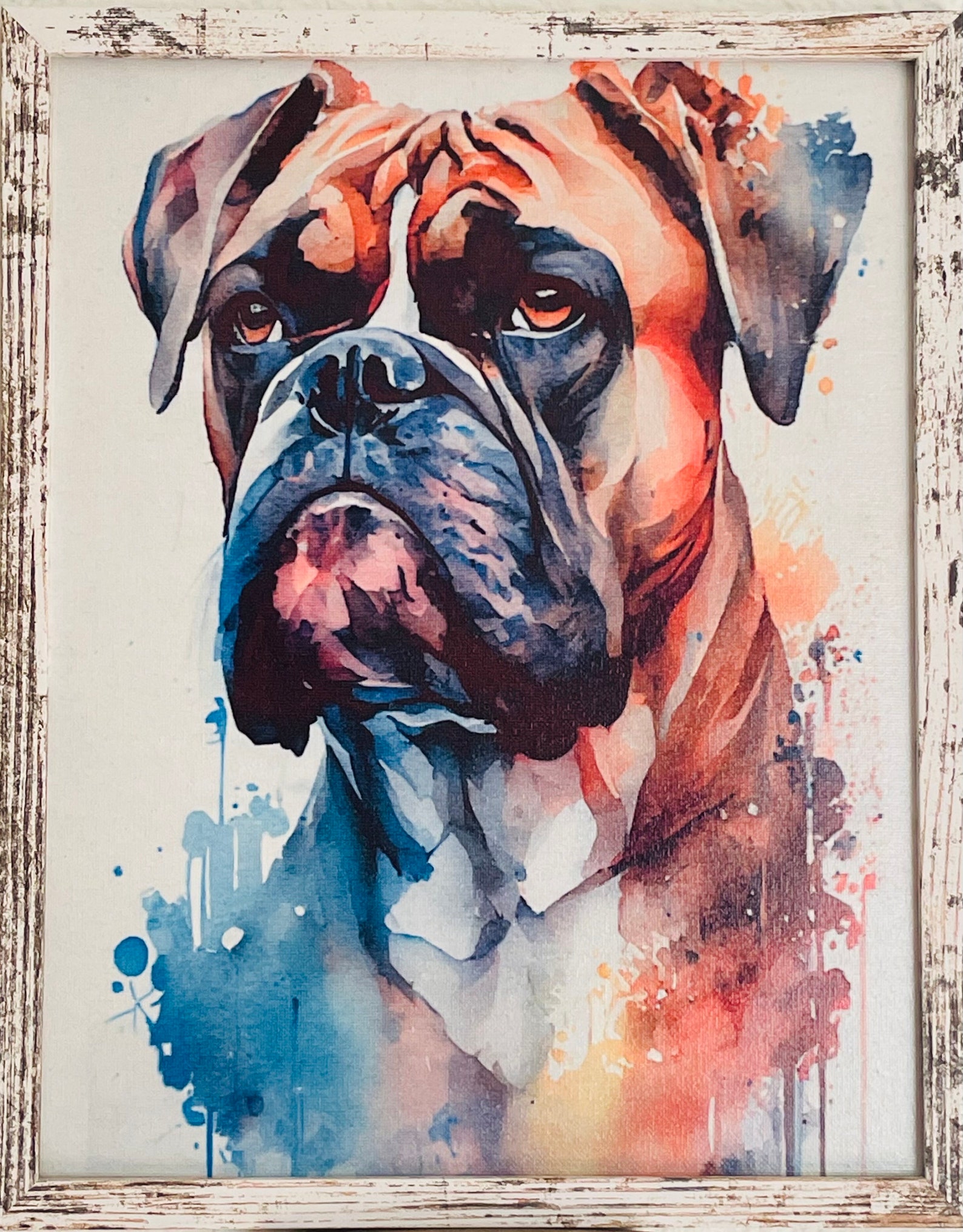 Boxer Dog Framed Canvas, Boxer Lover, Boxer Family, Distressed Frame ...