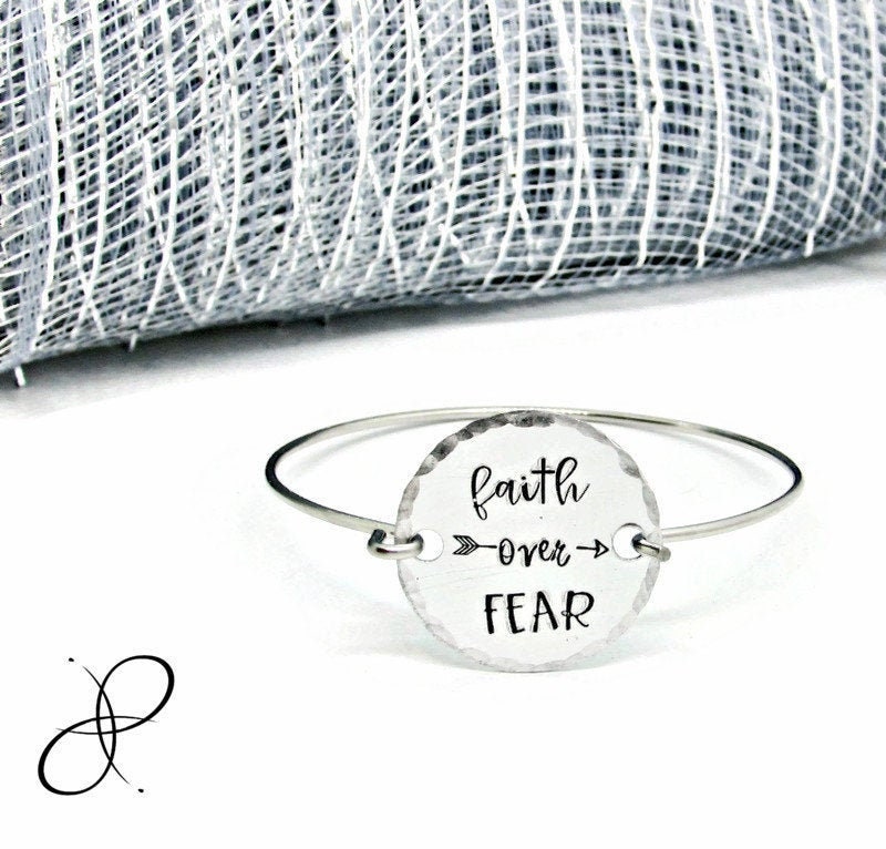 Faith Over Fear Bracelet Hand Stamped Jewelry Inspirational Etsy