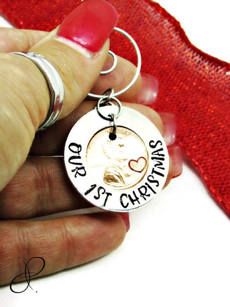 First Christmas Ornament Our 1st Christmas Ornament Keepsake Gift Newlyweds Penny Ornament Hand Stamped Gift Christmas 2019 Newlywed