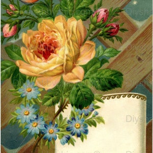Waterslide Decals Shabby Chic Image Transfer Vintage Antique Home Craft Label Crafts Scrapbooking Card Making DIY Yellow Rose Label