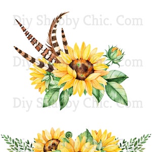 Waterslide Decals Shabby Chic Image Transfer Vintage Antique Home Craft Label Crafts Scrapbooking Card Making DIY Sunflower Feather