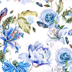 Waterslide Decals Shabby Chic Image Transfer vintage Antique Home Craft Label Crafts Scrapbooking Card Making DIY Blue Flower Pattern