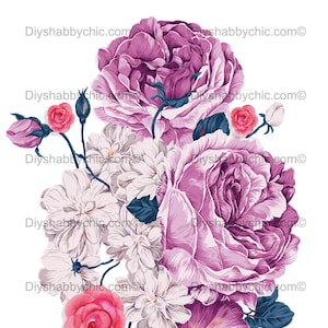 Waterslide Decals Shabby Chic Image Transfer vintage Antique Home Craft Label Crafts Scrapbooking Card Making DIY Purple Pink Flowers