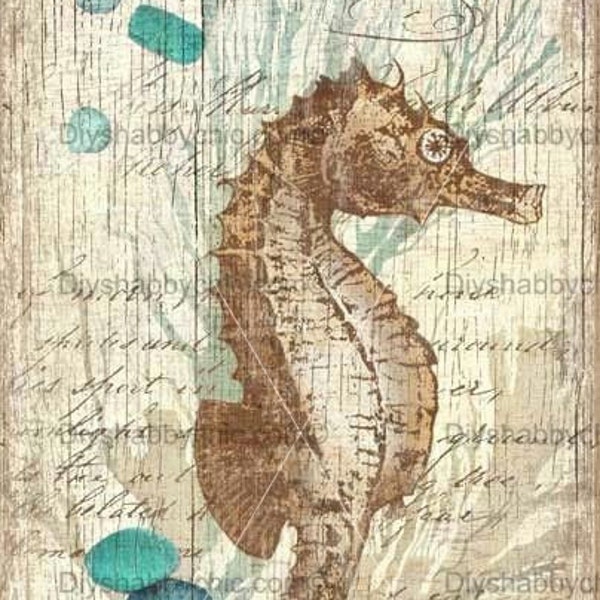 Waterslide Decals Shabby Chic Furniture Image Transfer Vintage Antique Home Craft Label Crafts Scrapbooking Card Making DIY Wood Seahorse