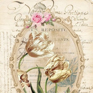 Waterslide Decals Shabby Chic Furniture Image Transfer Vintage Antique Home Craft Label Crafts Scrapbooking Card Making DIY Gold Tulip