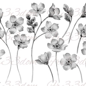 Calcomanías de tobogán, Diy Shabby Chic, Transferencia de muebles, Transferencia de imagen vintage, Artesanía casera antigua 340 Pequeñas flores Bw