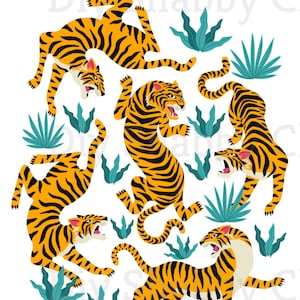 Cut & Stick, Selbstklebende Aufkleber, Möbel, Wandaufkleber, klar, Transfer, Kunst, Collage, Mixed Media, Kinderaufkleber, 66 chinesische Tiger