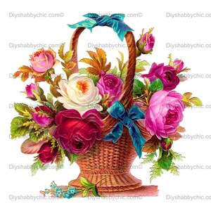 Waterslide Decals Shabby Chic Furniture Image Transfer vintage Antique Home Craft Label Crafts Scrapbooking Card Making DIY Flower Basket