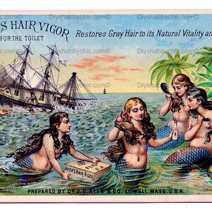 Waterslide Decals Shabby Chic Image Transfer vintage Antique Home Craft Label Crafts Scrapbooking Card Making DIY Mermaid Hair Advert