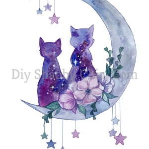 Tobogán de agua Calcomanías Shabby Chic Muebles Transferencia de imágenes Vintage Antique Home Craft Label Artesanías Scrapbooking Card Making DIY Cats on Moon