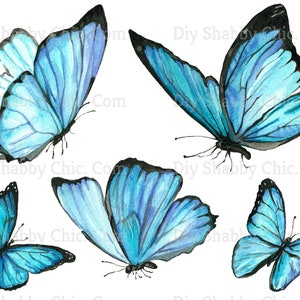 Waterslide Decals Shabby Chic Image Transfer Vintage Antique Home Craft Label Crafts Scrapbooking Card Making DIY Pale Blue Butterflies