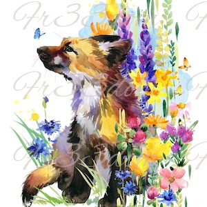 Cut & Stick, Selbstklebende Aufkleber, Möbel, Wandaufkleber, klar, Kunst, Collage, Mixed Media, Kinderaufkleber, 229 Fuchs, der in Blumen sitzt
