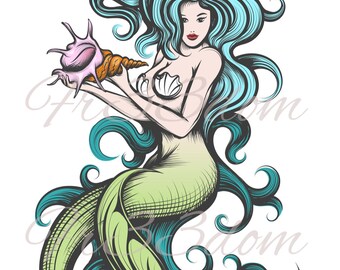 Naklejki na zjeżdżalnię wodną, DIY Shabby Chic, Transfer mebli, Transfer obrazów w stylu vintage, Antique Home Craft 127 Mermaid Shell Retro