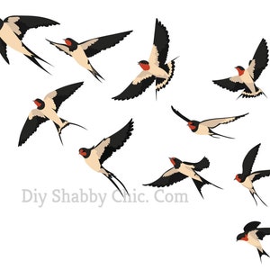 Waterglijbaan stickers Shabby chique meubels Afbeelding Transfer Vintage Antieke Home Craft Label Scrapbooking Card Making DIY Flock of Swifts