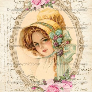 Waterslide Stickers Shabby Chic Furniture Image Transfer Vintage Antique Home Craft Label Crafts Scrapbooking Card Making DIY Bonnet Lady