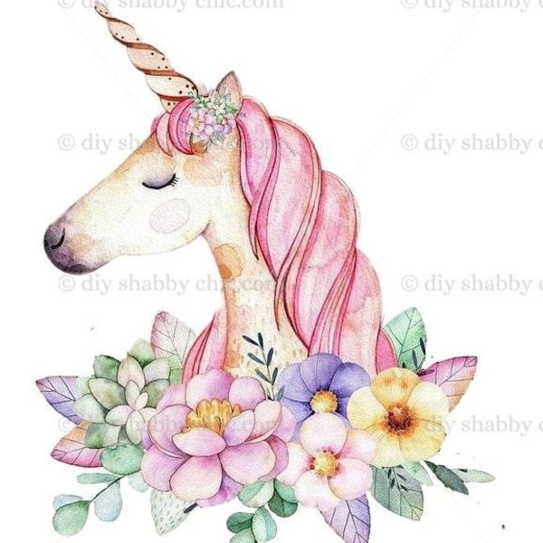 Waterslide Decals Shabby Chic Furniture Image Transfer Vintage Antique Home Craft Label Crafts Scrapbooking Card Making DIY Unicorn Flower