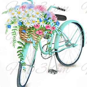 Waterslide Decals Shabby Chic Furniture Image Transfer vintage Antique Home Craft Label Crafts Scrapbooking Card Making DIY Turquoise Bike