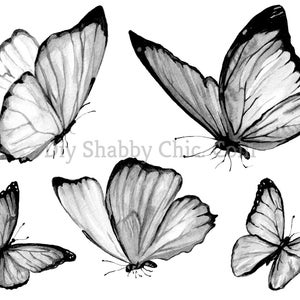 Tobogán de agua Calcomanías Shabby Chic Muebles Transferencia de imágenes Vintage Antique Home Craft Label Artesanías Scrapbooking Card Making DIY Butterflies bw
