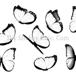 Tobogán de agua Calcomanías Shabby Chic Muebles Transferencia de imágenes Vintage Antique Craft Label Artesanías Scrapbooking Card Making DIY Flying Butterlies bw