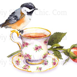 Schneiden & Kleben, Selbstklebende Aufkleber, Möbel, Wandaufkleber, klar, Transfer, Journal, Kunst, Collage, Mixed Media Kinder Aufkleber 22 Vogel Teetasse