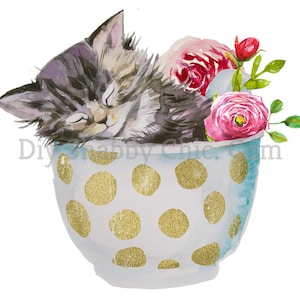 Waterslide Stickers Shabby Chic Furniture Image Transfer Vintage Antique Home Craft Label Crafts Scrapbooking Card Making DIY Sleeping Cat
