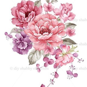 Waterslide Decals Shabby Chic Furniture Image Transfer vintage Antique Home Craft Label Crafts Scrapbooking Card Making DIY Pink Purple Rose