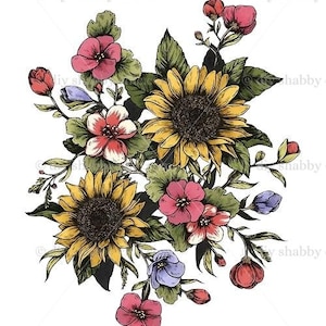 Waterslide Decals Shabby Chic Furniture Image Transfer Vintage Antique Home Craft Label Crafts Scrapbooking Card Making DIY Zonnebloem