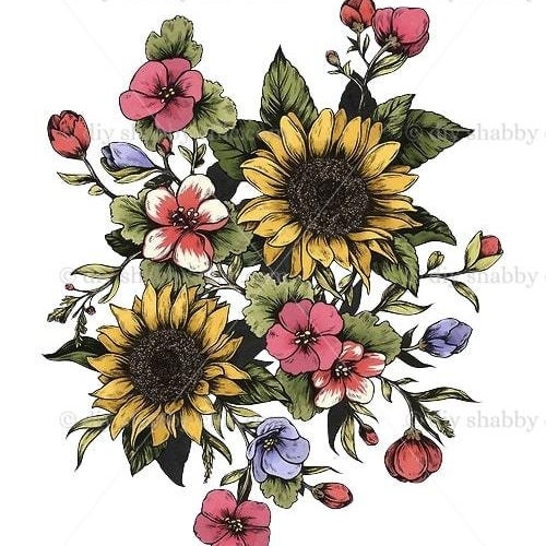 Waterslide Decals Shabby Chic Furniture Image Transfer Vintage Antique Home Craft Label Crafts Scrapbooking Card Making DIY Sunflower