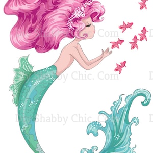 Waterslide Decals Shabby Chic Furniture Image Transfer vintage Antique Home Craft Label Crafts Scrapbooking Card Making DIY Pink Mermaid