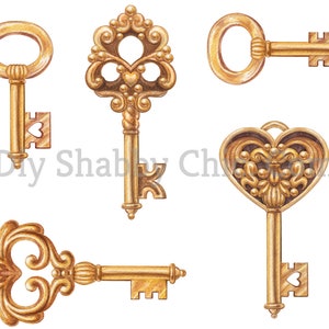 Toboggan Décalcomanies Shabby Chic Meubles Transfert d’image vintage Antique Home Craft Label Artisanat Scrapbooking Card Making DIY Golden Keys