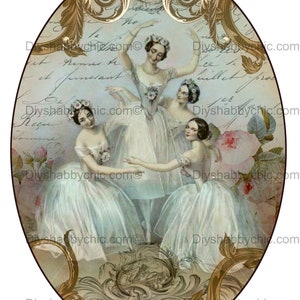 Waterslide Decals Shabby Chic Image Transfer Vintage Antique Home Craft Label Crafts Scrapbooking Card Making DIY Oval Ballet Dancer