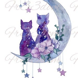 Calcomanías de tobogán, Diy Shabby Chic, Transferencia de muebles, Transferencia de imagen vintage, Artesanía casera antigua 210 Gatos en la luna