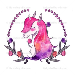 Waterslide Decals Shabby Chic Furniture Image Transfer vintage Antique Home Craft Label Crafts Scrapbooking Card Making DIY Pink Unicorn