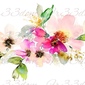 Décalcomanies de toboggan, bricolage Shabby Chic, transfert de meubles, transfert d'image vintage, Antique Home Craft 192 fleurs d'aquarelle