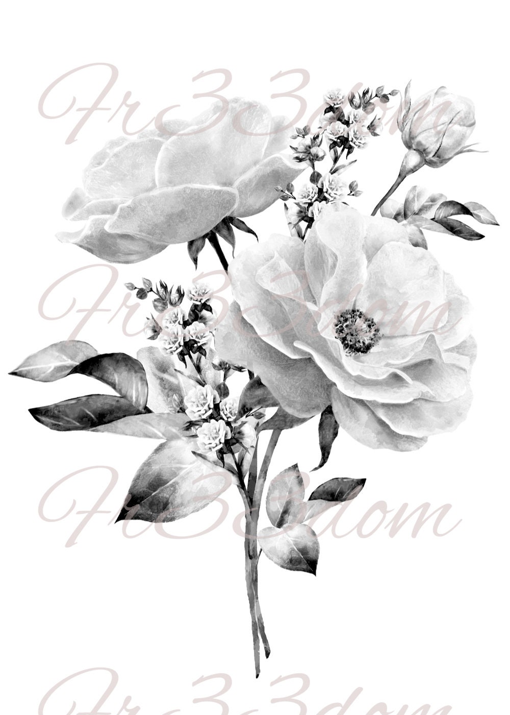 Decalcomanie acquascivolo, Diy Shabby Chic, Trasferimento di mobili, Trasferimento di immagini vintage, Antique Home Craft 306 Rose Bunch Bw