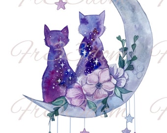 Schneiden & Kleben, Selbstklebende Aufkleber, Möbel, Wandaufkleber, klar, Transfer, Kunst, Collage, Mixed Media, Kinder Aufkleber, 210 Katzen auf Mond