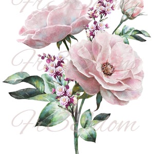Décalques de toboggan, bricolage Shabby Chic, transfert de meubles, transfert d'image vintage, Antique Home Craft 153 Pink Wild Rose