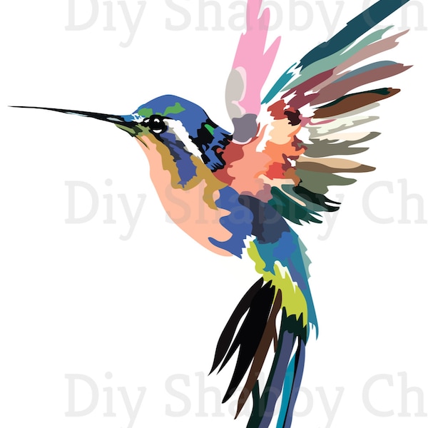 Cut & Stick Self Adhesive Stickers Furniture, Wall Decal, Clear, Transfer, Art, Collage, Mixed Media, Kids Sticker, 67 Colourful Hummingbird