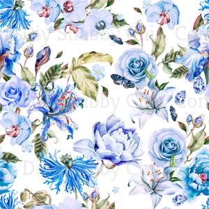 Schneiden & Kleben, Selbstklebende Aufkleber, Möbel, Wandaufkleber, klar, Transfer, Kunst, Collage, Mixed Media, Kinder Aufkleber, 57 Blaues Blumenmuster