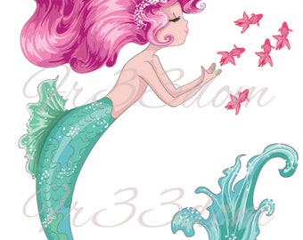 Naklejki na zjeżdżalnię wodną, DIY Shabby Chic, Transfer mebli, Transfer obrazów w stylu vintage, Antique Home Craft 147 Pink Mermaid