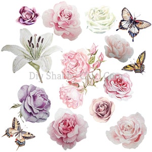 Tobogán de agua Calcomanías Shabby Chic Muebles Transferencia de imágenes Vintage Antique Home Craft Etiqueta Scrapbooking Card Making DIY Roses &Butterflies