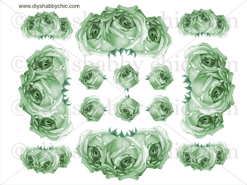 Furniture Decal Image Transfer Vintage Green Roses Labels Shabby