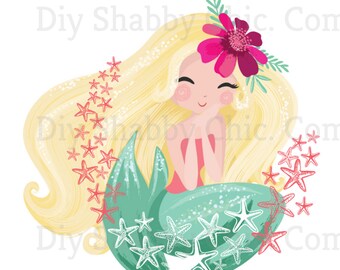Naklejki na zjeżdżalnię wodną, DIY Shabby Chic, Transfer mebli, Transfer obrazów w stylu vintage, Antique Home Craft 55 Blonde Mermaid